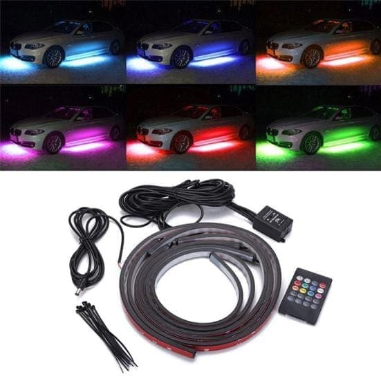 Комплект 4 броя RGB LED неонови ленти за под автомобил, 60см и 90см