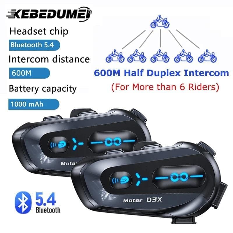 600M Bluetooth 5.3 Интерком за Мото Каска с Музикален Споделяне за 6+ Райдъри