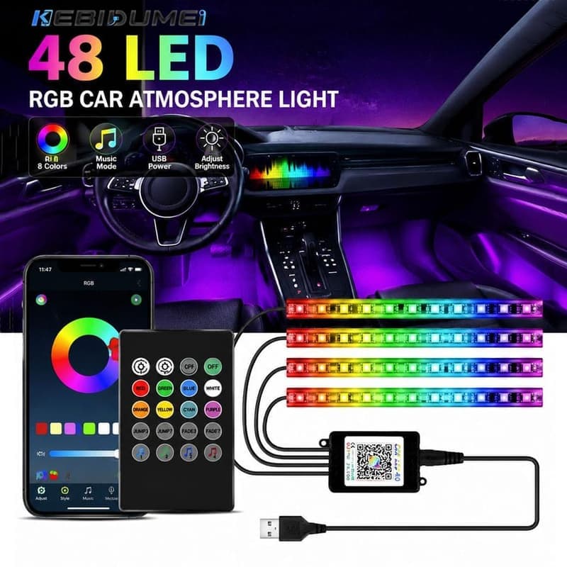 RGB LED ленти за интериорно осветление на автомобил с USB и дистанционно