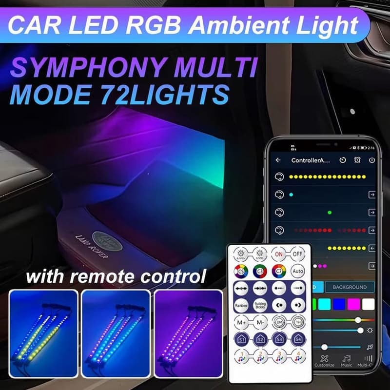 72 LED RGB интериорно осветление за автомобил с дистанционно управление